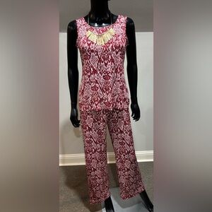 New Iman Global Chic red white print  jersey pants & top set NWT